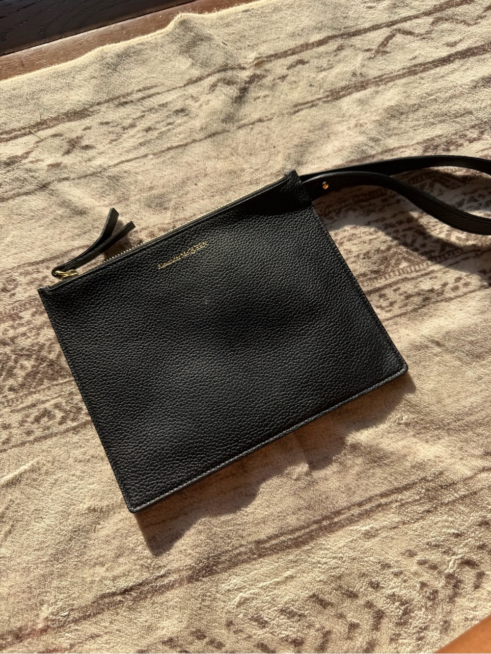 Alexander McQueen Black Pebbled Leather Wristlet Pouch with Gold Logo